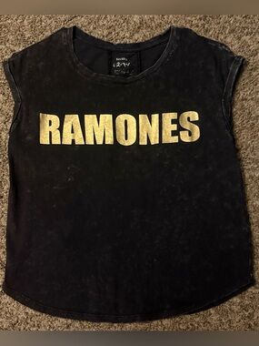 Marbled Black Crop Tee/Tank with Gold RAMONES Graphic